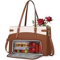 RAINSMORE Laptop Bags for Women with Lunch Compartment,Large Work Bag Women 15.6 inch Laptop Tote Bags for Women PU Leather Laptop Purse,Brown