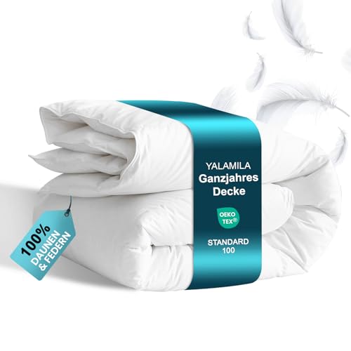 Yalamila Bettdecke 135x200 Daunendecke | Ganzjahres Federbett Duvets | Federn & Daunen | 100% Bauwolle Warme Winterdecke für Beheizte Räume | Fachärztlich Geprüft für Allergiker | Ökotex Zertifiziert