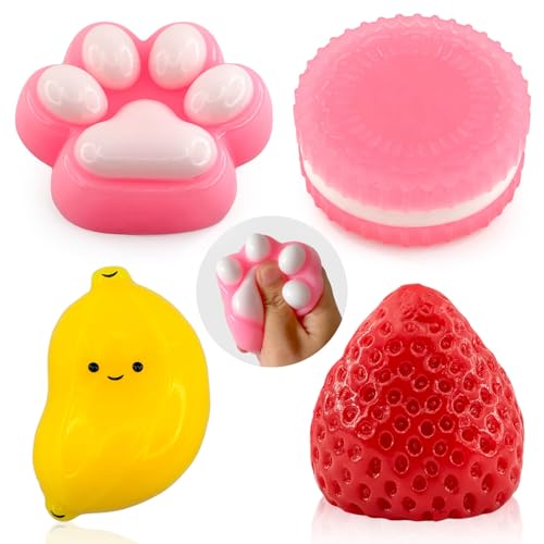 4Pcs Squishy Toys, Soft Sensory Fidget Taba Squishies for Stress Relief, Kawaii Fufu...
