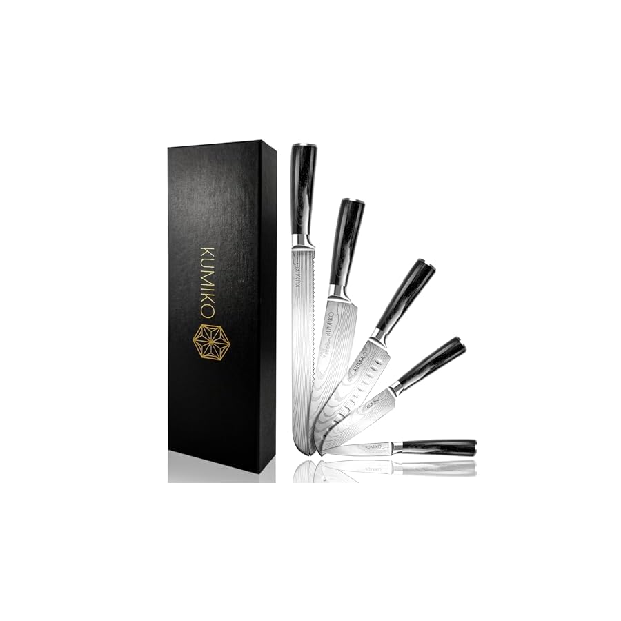 KUMIKO-Kitchen-Knife-Set-Black-Cooking-Knife-Set-Professional-Ultra-Sharp-High-Carbon-Stainless-Steel-Knives-7Cr17MOV-5-Piece-Knife-Set KUMIKO Kitchen Knife Set Black, Cooking Knife Set Professional, Ultra Sharp High Carbon Stainless Steel Knives (7Cr17MOV), 5 Piece Knife Set