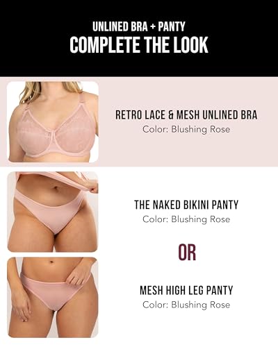 Image of Smart & Sexy Women's Full Coverage Unlined Underwire Bra, Lace & Mesh See Through Bra, Plus Size Lingerie Inspired Retro Bra