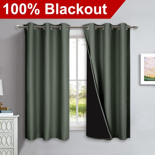 Image of NICETOWN Dark Mallard 100% Blackout Lined Curtains, 2 Thick Layers Completely Blackout Window Treatment Panels Thermal Insulated Drapes for Kitchen (1 Pair, 42 inch Width x 63 inch Length Each Panel)