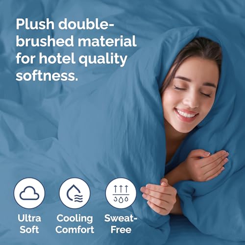 Image of Duvet Cover Cal King Size Set - Extra Soft Cal King Duvet Cover 104 inch x 98 inch with 2 Pillow Shams for Women, Men, Kids & Teens - Hotel Luxury w / Zipper Closures & Ties - Comfy & Breathable (Denim Blue)