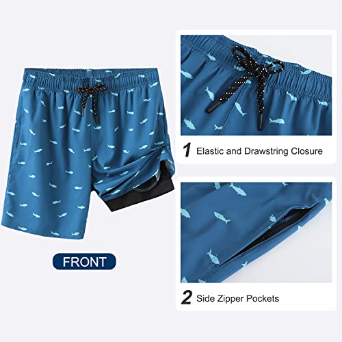 Image of HODOSPORTS Mens 7 inch Swim Trunks with Compression Liner S-6XL Quick Dry Swimming Shorts Zipper Pockets Swimsuits