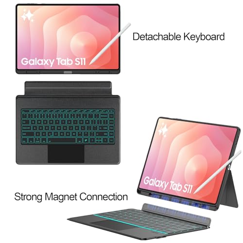 Image of for Samsung Galaxy Tab S11 Keyboard Case 11 inch, S Pen Holder, 7 Color Backlit Keyboard with AI Key & Trackpad, Detachable Sleeve Cover with Adjustable Viewing Angle Stand for Tablet S11