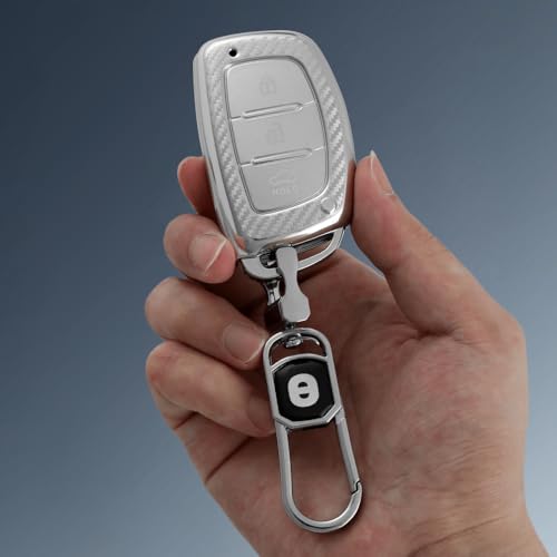 Image of keyzone Silverstar TPU Key Cover and Keychain fit for Hyundai Cars, Compatible with i20, Creta, Grand i10, Tucson, Verna, Elantra, 3-Button Smart Key (Silver)