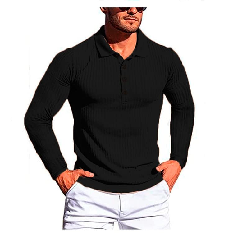 DeyilongMuscle Polo Shirt Long Sleeve for Men Slim Fit Quick Dry T-Shirts for Golf Tennis Workout Casual.