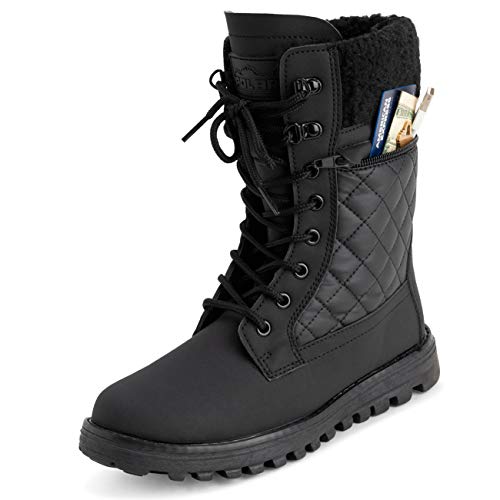 Find the Best Winter Snow Boots for Walking 15 POLAR Womens Memory Foam Outside Pocket Inside Zip Thermal Waterproof Deep Tread Rubber Sole Snow Boots - Black Leather Mono - EU39/US8 - YC0622