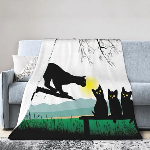 Jendfert Mother Cat On Tree Branch and Baby Kitten Flannel Throw Blanket - Lightweight Double-Sided Print for Home, Travel & Car, Machine Washable40 X30