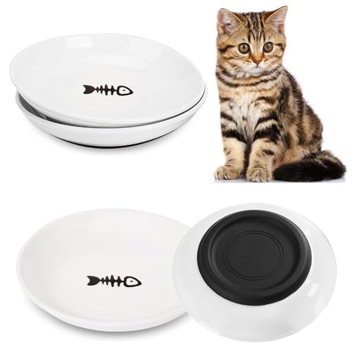 Ciotole per cibo per gatti, ciotole in ceramica per animali domestici con fondo antiscivolo in silicone, confezione da 4 piatti e piatti silenziosi per nutrire gatti, gattini e cani di piccola taglia