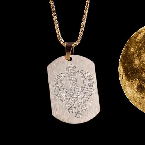 Spiritual Sikh Khanda srebrny wisiorek ze stali nierdzewnej łańcuszek na szyję, średni, stal nierdzewna, bez kamieni szlachetnych, Medium, Stal nierdzewna, Bez kamieni szlachetnych