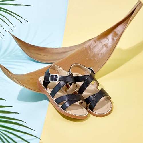 Image of Kolan Toddler Girl Sandals Open Toe Flat Princess Dress Shoes Little Kids