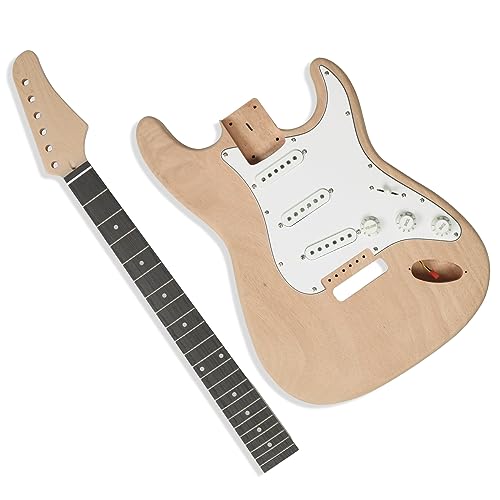 Ktaxon DIY Electric Guitar Kit with Mahogany Body, Full Size 6-String Electric Guitar Kits W/Maple Neck, Shoulder Strap, SSS Pickups, All Accessories Included, Wood Color (KST)