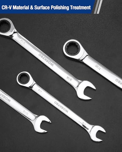 Image of WORKPRO 7 /16 inch Ratcheting Combination Wrench, Mirror Polish Chrome Plating