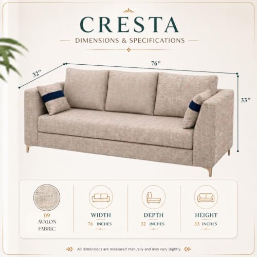Image of FURNY Signature Cresta 3 Seater Sofa Set | Boucle Weave Fabric | 40D Foam + Zigzag Spring | 3-Yr Warranty (Sandstone Beige) | Modern Living Luxury Sofa Set for Home, Office & Hotel Spaces
