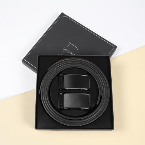 Image of 2 Pack Ratchet Belt 1 3 /8 inch, Mens leather Dress Belt in Gift Set Size 28 inch-62 inch Adjustable waist Trim to Fit