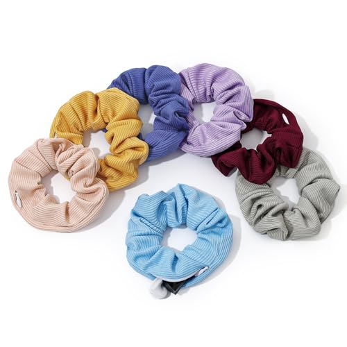 Yonchic 7-Piece Hair Scrunchies with Zipper Pocket for Women Girls Secret Hidden Compartment Items Scrunchie Ponytail Holder for Key Money Elastic Hair Ties Rubber Bands (Multi Color)