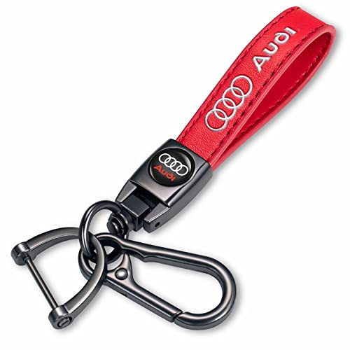 TACOMA Genuine Leather Car Keychain Fit for Audi A1 A3 RS3 A4 A5 A6 A7 RS7 A8 Q3 Q5 Q7 R8 Key Chain for Men and Women Family Present Key Ring Accessories(Red)