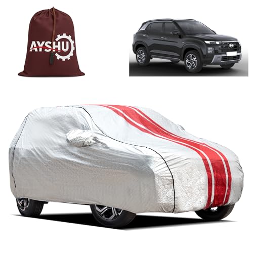 Image of AYSHU Waterproof Car Cover for Hyundai New Creta | Mirror & Antenna Pocket | Anti-Scratch Soft Cotton Inner Layer | Triple Stitched | Heat Resistant Metallic Silver | All-Weather Protection