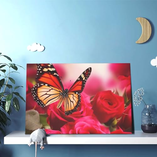 Toile murale poétique de roses et papillons rouges pour la maison - 6