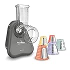 Moulinex Fresh Express Elektrische Gemüsereibe, Direktserviersystem, 5-in-1, zerkleinern-schneiden-reiben-wellenförmig-schneiden, Kabel-Verstausystem, Zubehör spülmaschinenfest, Grau, DK855HE0