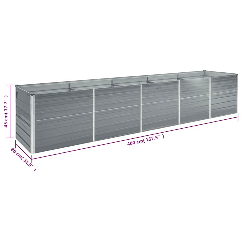 vidaXL Arriate de Jardín Plantas Macetas Mobiliario Muebles Hogar Casa Decoración Exterior Bricolaje Acero Galvanizado Gris 400x80x45 cm