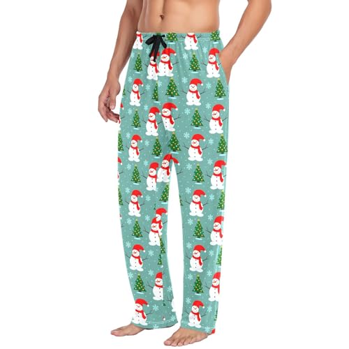 Christmas Snowman Men's Pajamas Pants Cotton Sleep Bottoms Pants Lounge Sleepwear - S4
