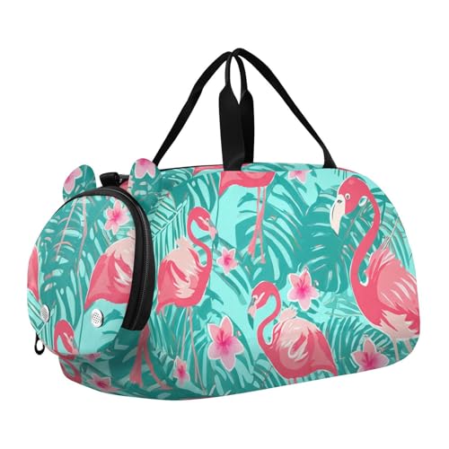 Pink Flamingos Pattern Kids Overnight Duffle Bag,Gymnastics Sports Dance Bag with Shoe Compartment & Wet Pocket, Travel Weekender Tote for Boys & Girls2