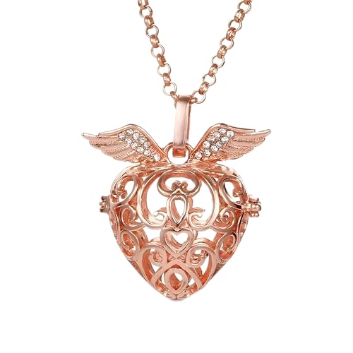 Chime Angel Wings Music Ball Caller Locket Necklace Vintage Pregnancy Necklace Aroma Essential Oil Diffuser Women Jewelry-A074