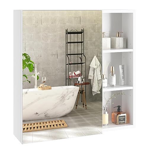 FOREHILL Mobile a Specchio per Bagno Armadietto da Parete con 3 Mensole, Mobile Bagno con Specchio Mobiletto Pensile 13.5 x 60 x 60cm