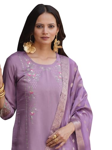 Image of VredeVogel Kurta Set with Dupatta | Viscose Rayon Embroidered Kurta Set for Women | Women's Ethnic Casual Kurti Set |Kurta Pant Festive Suit