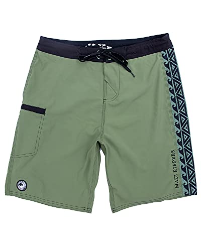 Maui Rippers Mens 21' Tribal Boardshort Swim Short Trunks (33, Olive)