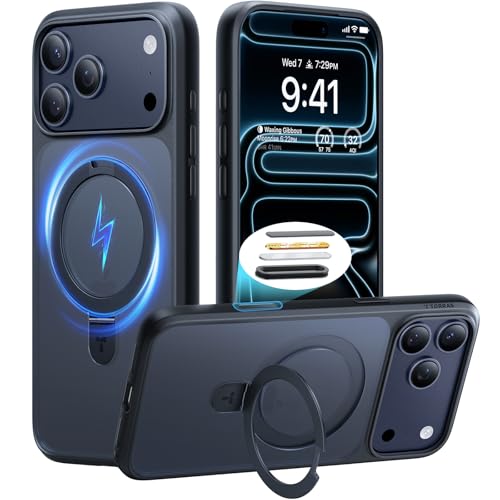 TORRAS iPhone 17 Pro 用 ケース【業界初の耐衝撃スタンド・立てれば安定】米軍規格MIL リング Magsafe対応 カメラコントロールボタン ストラップホール付き 耐久性 ワイヤレス充電対応 耐衝撃 滑り止め 半透明 6.3インチ「Ostand Q1 Guardian」For いphone17pro ケース(ブラック)