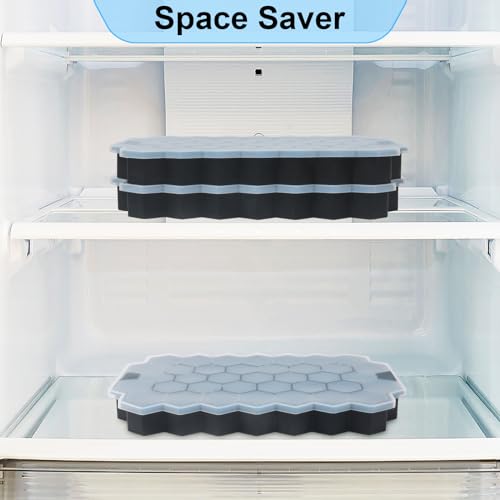 Image of BIDFUL Ice Cube Trays for Freezer with Lid Silicone Ice Cube Tray with Lid for Small Ice Cube Molds,Easy-Release Reusable Ice Cube in Ice Bucket for Iced Coffee Cup