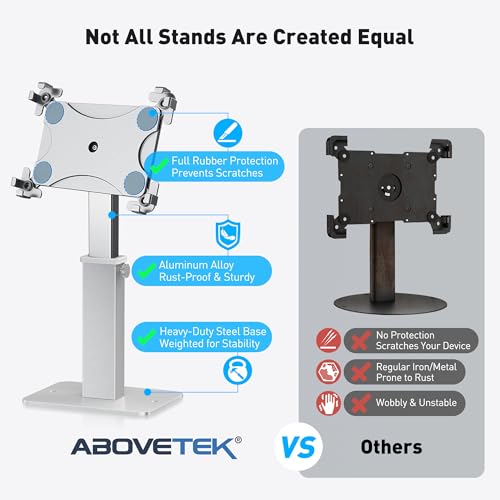 Image of AboveTEK Anti-Theft iPad Kiosk Stand, 360 Rotation & Adj. Height 8.3 inch-13.4 inch, Heavy-Duty Steel & Aluminum, Fits 9.7 inch-13 inch Tablets, Security Retail POS Tablet Stand for Business & Commercial Use (Silver)