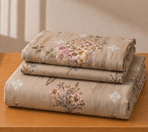 Image of Castiqa Elastic Fitted Supersoft Premium Polycotton 200TC King Size Bedsheets with 2 Pillow Covers (Fits Upto Mattress of 8Inches) (Camel, Full 72x78x8Inch)