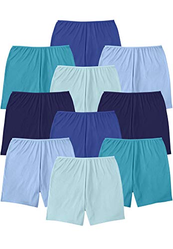 Comfort Choice Women s Plus Size 10-Pack Cotton Boyshort Underwear - 10, Blue Multi Pack