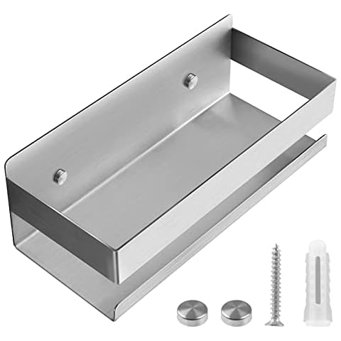 ZITFRI Self Adhesive Shower Shelf Bathroom Stick on Shelf Shower Caddy and Screws in SUS304 Stainless Steel, Self Adhesive Shelf on Bathroom Wall Shower Shelves, 23*10*8cm (2 Installation Methods) Cover