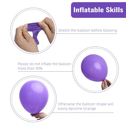 Image of RUBFAC Purple Balloons 129pcs, Lavender Lilac Purple Balloon Arch Kit, Different Sizes 18 12 10 5 Inch for Masquerade Party Decorations Engagement Bachelorette Birthday Bridal Baby Shower Supplies