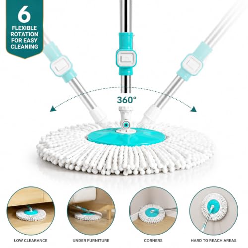 Image of Ultra Spin Mop Set | Adjustable Mop Rod for Floor Cleaning | Stainless Steel Handle & Total 1 Microfiber Refills ,Easy to fit &use for All Types of Mops - ( C-Green )