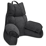 RRPAHWTV Reading Pillow for Bed with High Arm Rests ,Back Support Pillow for Sitting Up in Bed with Shredded Memory Foam for Reading, TV, Gaming or Relaxing on Bed or Floor（Grey Black, Large）