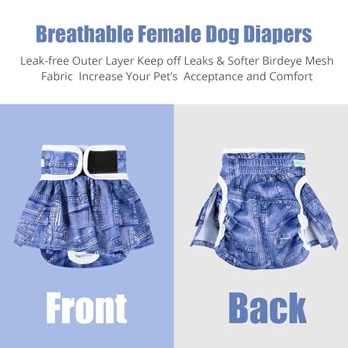 Image of wegreeco Dog Diapers Female (3 Pack), Highly Absorbent Puppy Doggie Dog Diapers for Female Dogs Period, Washable Doggy for in Heat, Small Medium Large Size (Classic Jeans, Large)