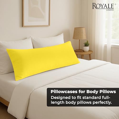 Image of ROYALE LINENS Body Pillow Cover - Double Brushed 1800 Microfiber - 20 inchx54 inch with Hidden Zipper Closure - Wrinkle & Fade Resistant - Super Soft Body Pillowcase 2 Pack (Yellow, Pack of 2)