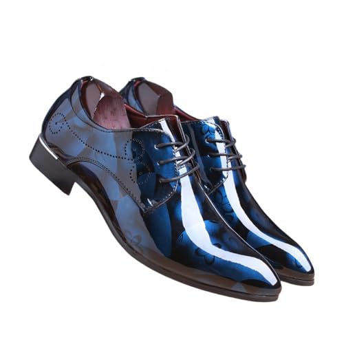 Mens Patent Leather Printing Lace Up Oxford Dress Shoes Modern Low Top Pointed Toe Tuxedo Derby Shoes for Work Office Formal Wedding