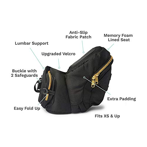 TushBaby The Only Safety Certified Hip Seat Baby Carrier – As Seen On Shark Tank, Ergonomic Waist Carrier for Newborns, Toddlers & Children, Black/Gold