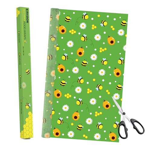 Beeswax Food Wraps 1 Meter Roll 13 x 39 Inch Reusable Beeswax Wraps Eco-Friendly Sustainable Food Storage Wraps for Sandwich, Cheese, Fruit, Bread, Snacks