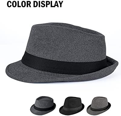 Gemêleerd grijs met zwart X met de hand gestikt detail, heren dames vilten fedora hoed met beroemde clanstijl geborduurd lint Jazz Trilby - België