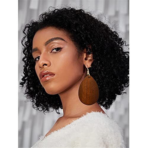 Smalllove Wooden Hoop Earrings For Women Girls Retro Black African Bohemian Wood Teardrop Geometric Lightweight Dangle Drop Earrings (Dark Brown) #TOP2