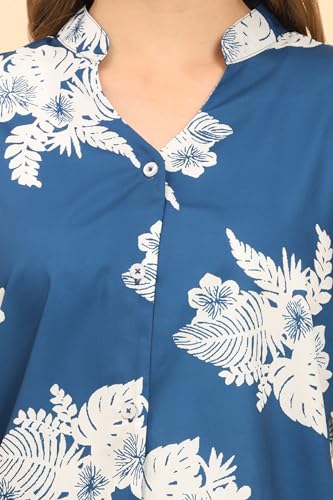 Image of Womens Casual Shirt Soft Beach Shirts Floral Tropic Print V Neck T-Shirt Short Sleeve Button Up Tops