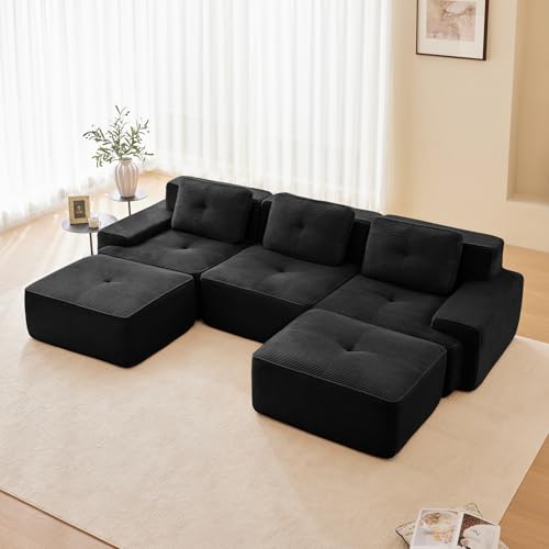 Image of Corduroy Modular Sectional Sofa, Oversized Cloud Couches for Living Room